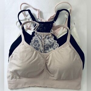 Laura Ashley Lace Bralette Trio - Black, Cream, Pink